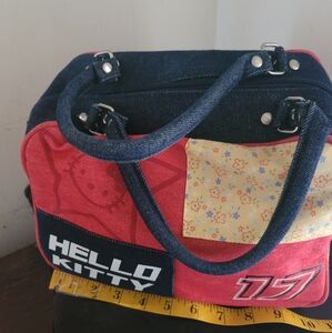 New vintage 2002 Hello Kitty sanario  Denim stripe red cotton cloth handbag